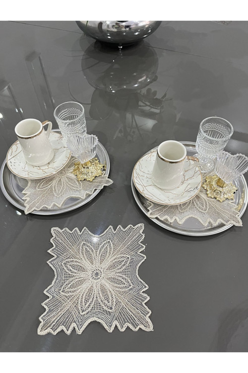 Begonvil Model Cappuccino Renk Dekoratif Güpür Dantel 6’Lı Kahve Kokteyl Sunum Peçetesi