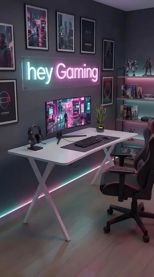 Hey gaming Profesyonel Oyuncu Masası Bilgisayar Çalışma Masası 120 Cm Beyaz Ayak