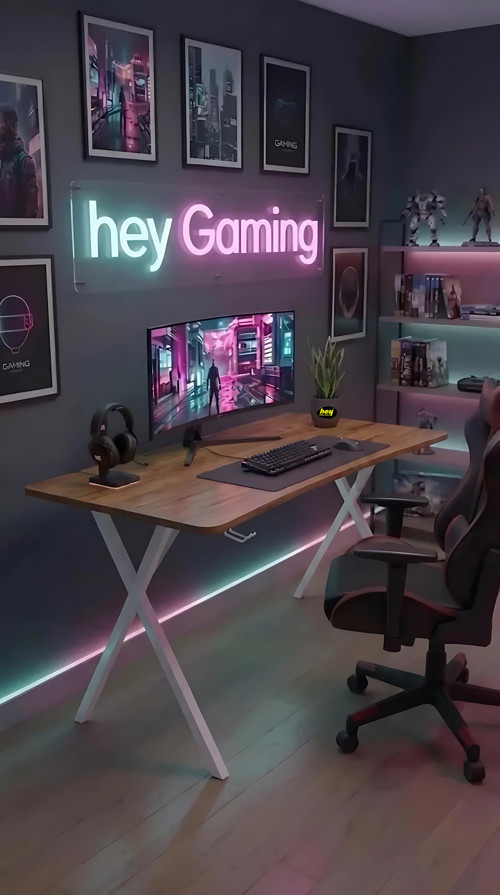 Hey gaming Profesyonel Oyuncu Masası Bilgisayar Çalışma Masası 120 Cm Beyaz Ayak