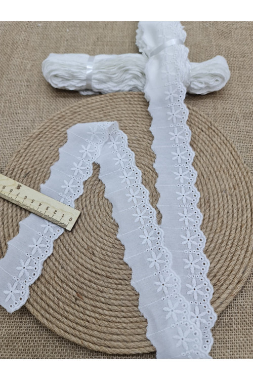 Dantel Fisto Vual Üzeri Işleme Genişlik 5Cm Lüx Fisto Dantel Ekru 1Top 8,5Metre