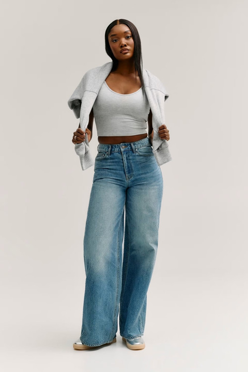 Alba Rhinestones Loose Fit Kadın Jean Pantolon W6GA26D0970