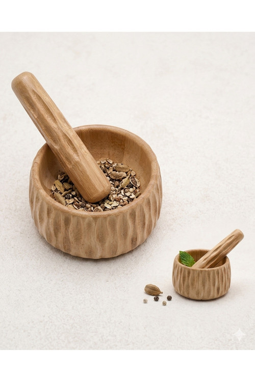 Bambu Köşeli Havan Seti 12cm