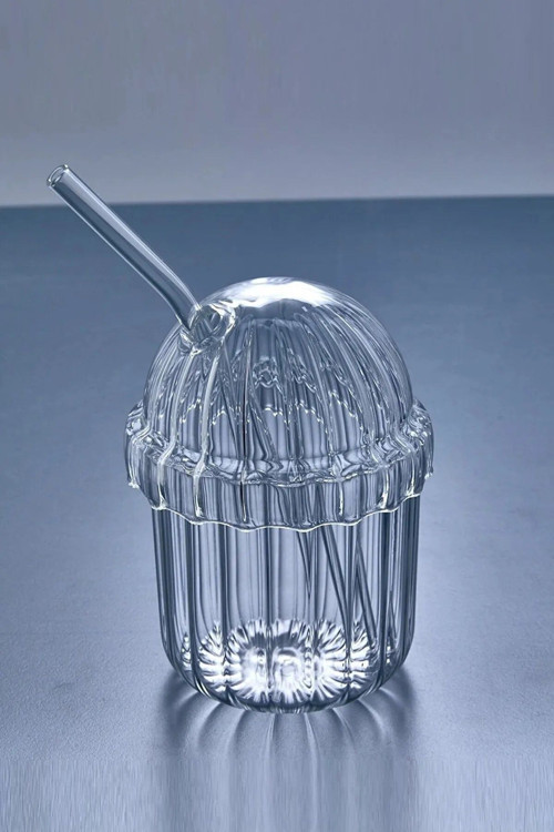 Cam Oval Kapaklı Isıya Dayanıklı Pinterest Bardak | Kahve Ve Sunum Bardağı| 350ml,Pipetli bardak