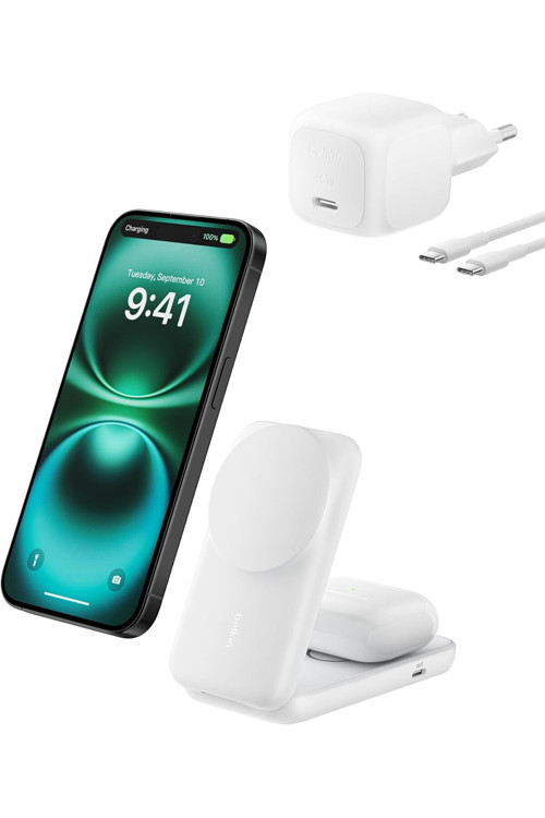 Ultracharge Magsafe Uyumlu 2'Si 1 Arada Qi2 25W Kablosuz Şarj İstasyonu, Usb-C Portlu, 45W Adaptör