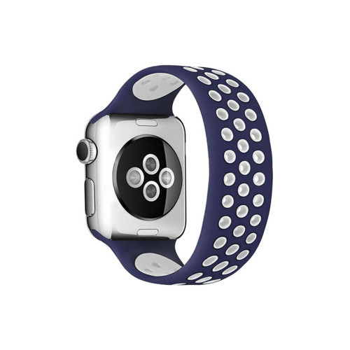 Apple Watch 38mm Ayarlı Delikli Silikon Kordon - Lacivert-beyaz
