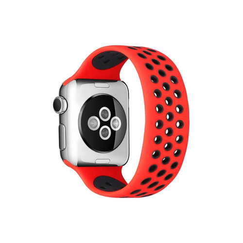 Apple Watch 42mm Ayarlı Delikli Silikon Kordon (saat Değildir) - Kırmızı-siyah