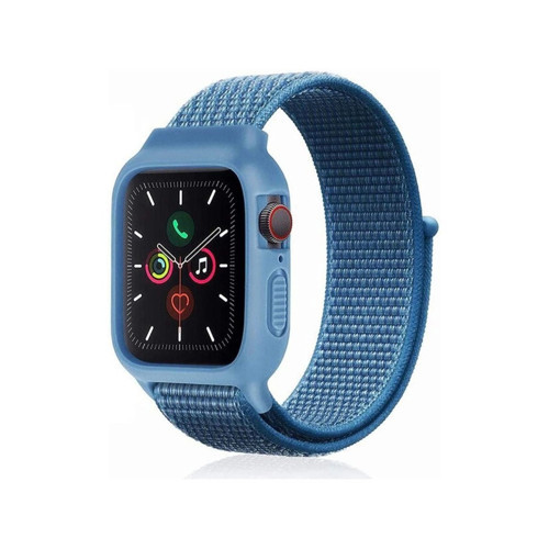 Apple Watch 38mm Hasırlı Cırtcırtlı Kasalı Kordon - Mavi