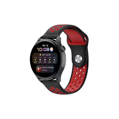 Watch 22mm Spor Delikli Kordon (saat Değildir) - Siyah-kırmızı