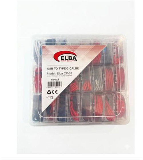 Cp-01 Şeffaf Kutulu Usb To Type-C Renkli(Kırmızı,Lacivert,Beyaz,Gri,Bordo)  Şarj Kablosu (24 Lü Paket)