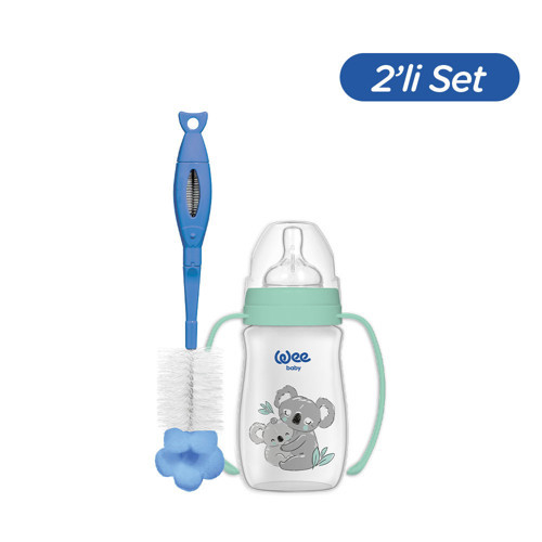 Safari Kulplu PP Biberon 250 ml - KOALA (Temizleme Seti)