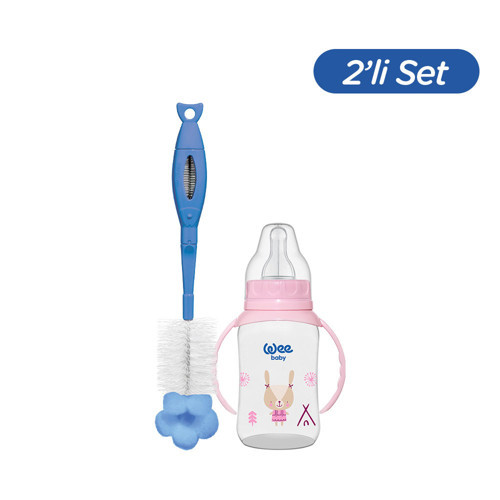 Klasik Kulplu PP Biberon 150 ml - PEMBE (Temizleme Seti)