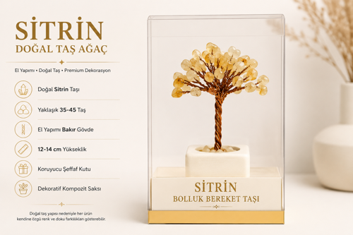 Bak Gel Al Citrina Gold™ Sitrin Doğal Taş Ağaç | El Yapımı Dekoratif Masaüstü Objesi