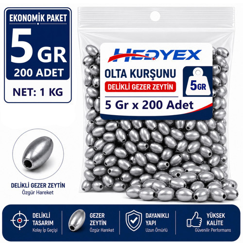 5 Gr 200 Adet (1 Kg) Olta Kurşunu Delikli Gezer Zeytin