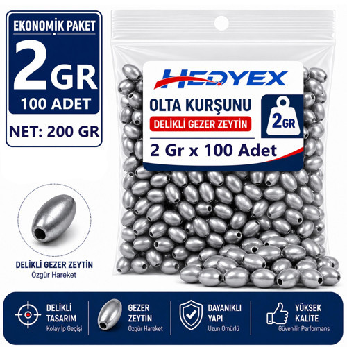 2 Gr 100 Adet (200 Gr) Olta Kurşunu Delikli Gezer Zeytin
