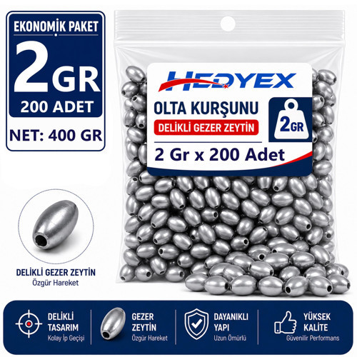 2 Gr 200 Adet (400 Gr) Olta Kurşunu Delikli Gezer Zeytin