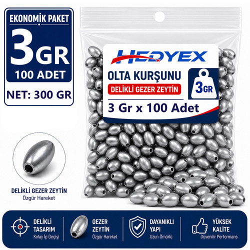 3 Gr 100 Adet (300 Gr) Olta Kurşunu Delikli Gezer Zeytin