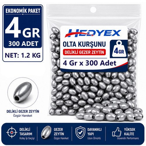 4 Gr 300 Adet (1.2 Kg) Olta Kurşunu Delikli Gezer Zeytin