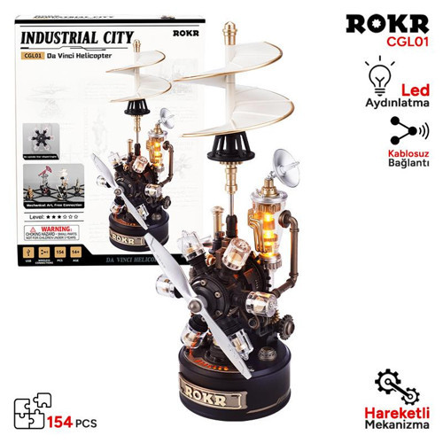 CGL01 Leonardo Da Vinci’s Helicopter DIY Mechanical 3D Puzzle Maket Model Seti 3D Model Kit Hareketli ve Işıklı