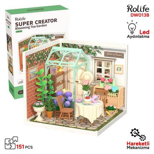 DW013B Çiçek Açan Çay Bahçesi Blooming Tea Garden DIY Minyatür Maket Model Set Mini Dollhouse Model Kit 3D Puzzle