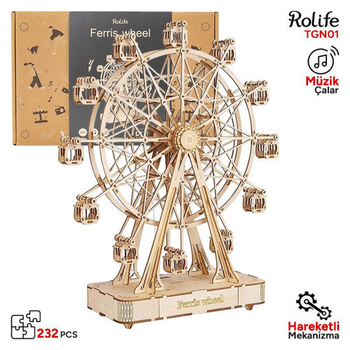 TGN01 Dönme Dolap Görünümlü Müzik Kutusu (Music Box Ferris Wheel) DIY Minyatür Maket 3D Wooden Puzzle Model Kit