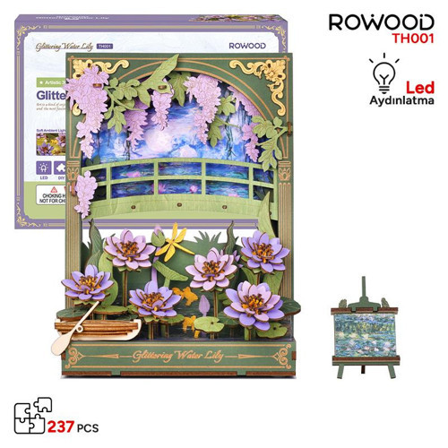 TH001 Nilüfer Çiçeği Glittering Water Lily DIY Minyatür Maket Model Seti Ahşap 3D Wooden Puzzle Model Ahşap Maket