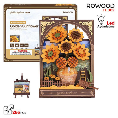 TH002 Ayçiçeği (Golden Sunflower) DIY Minyatür Maket Model Seti Ahşap 3D Wooden Puzzle 3D Model Kit Ahşap Maket