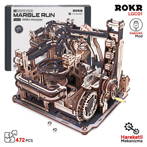 LGC01 Marble Spaceport Marble Run DIY Minyatür Maket Model Seti Ahşap 3D Wooden Puzzle 3D Model Kit Hobi AhşapMaket