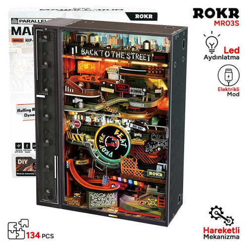 MR03S Hip-Hop Street Marble Run DIY Mechanical 3D Puzzle Maket Model Seti 3D Model Kit Dekoratif Hobi Seti Hareketl