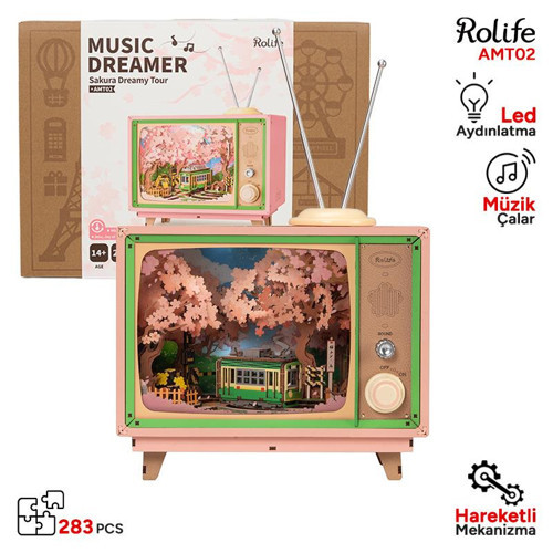 AMT02 TV Görünümlü Müzik Kutusu Sakura Dreamy Tour DIY Minyatür Maket Model Seti Ahşap 3D Wooden PuzzleAhşapMaket