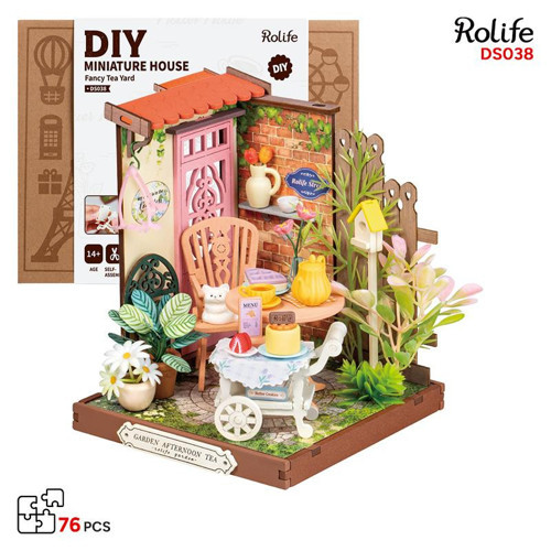DS038 Şık Çay Bahçesi (Fancy Tea Yard) DIY Minyatür Maket Model Seti Mini Dollhouse 3D Model Kit Hobi 3D Puzzle