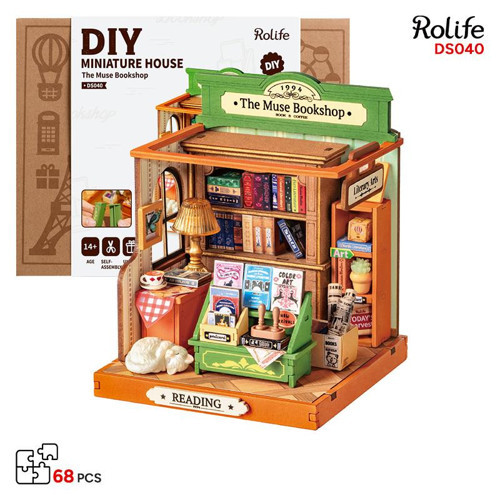 DS040 Kitabevi (The Muse Bookshop) DIY Minyatür Maket Model Seti Mini Dollhouse 3D Model Kit Hobi Seti 3D Puzzle