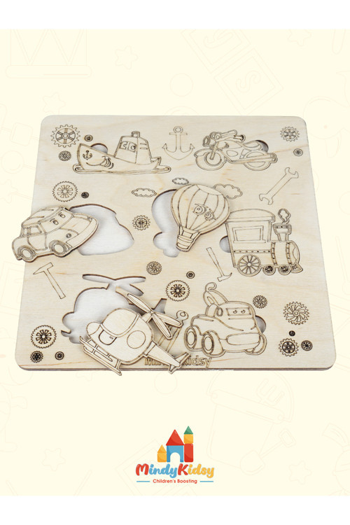 Ahşap Taşıtlar Yapbozu | Montessori Eğitici Geçme Puzzle