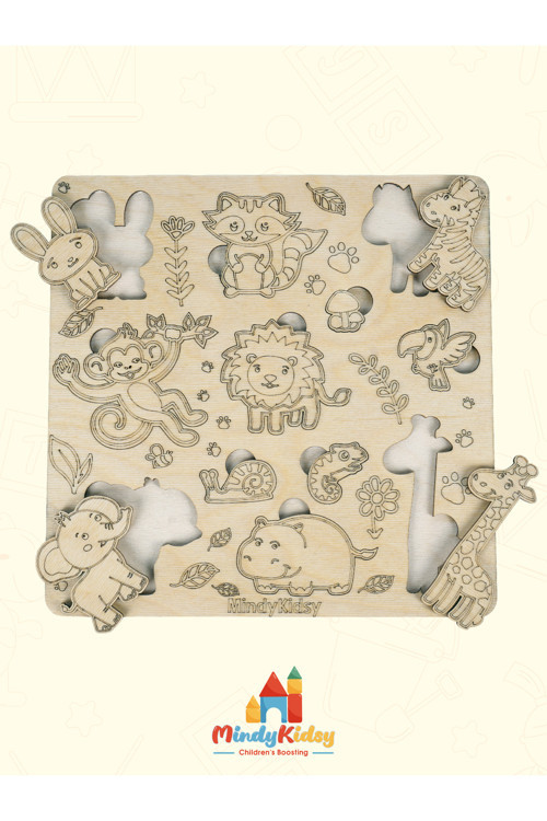 Ahşap Hayvan Figürlü Doğal Yapboz | Montessori Eğitici Puzzle Oyuncağı