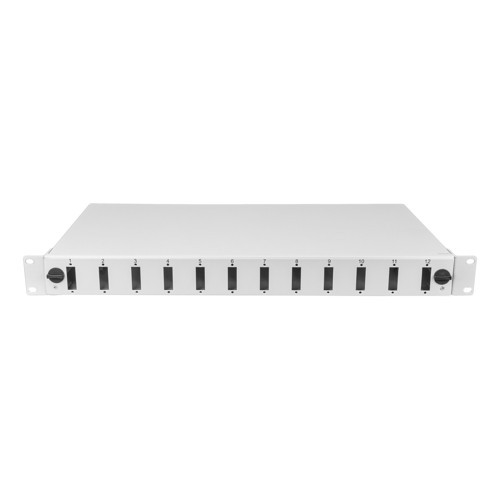 OptiSlide 12 Port SC-DX/LC-QD 1RU Rack Tipi Açık Gri Fiber Optik Patch Panel