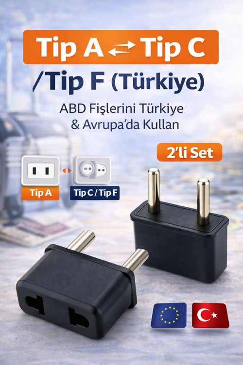 2 Adet Tip C - Tip F Priz Çevirici 2’Li Set | Avrupa Fişlerini Türkiye’De Kullan | Seyahat Adaptörü