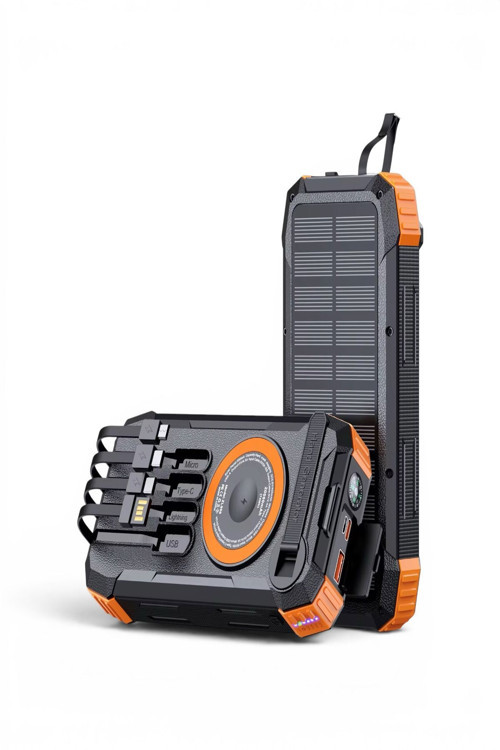 Fc-20 20000 Mah Solar Powerbank 22.5W Hızlı Şarj Kablosuz Şarj El Kranklı Led Fenerli Taşınabilir Şarj Cihazı
