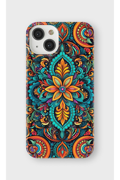 İphone 13 Mini Uyumlu Baskılı Şeffaf Telefon Kılıfı | Koleksiyon: Mandala Art