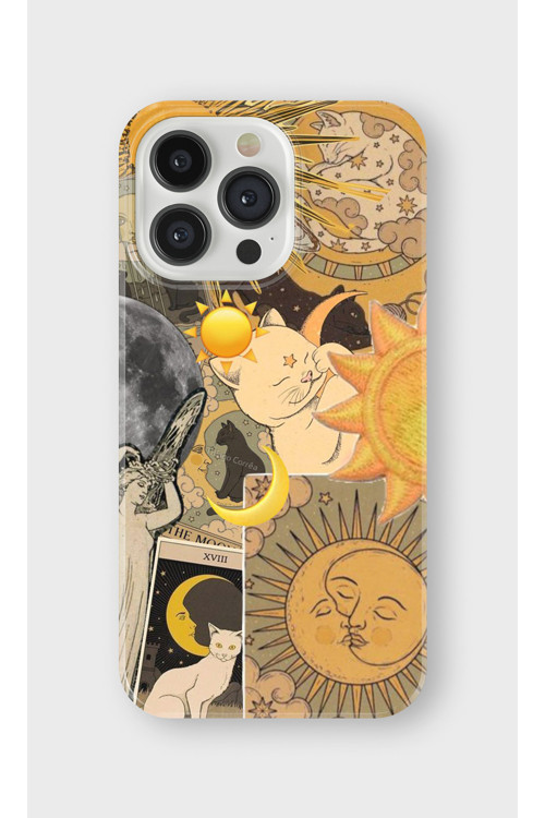 İphone 14 Pro Uyumlu Baskılı Şeffaf Telefon Kılıfı | Koleksiyon: Boho Sun And Moon