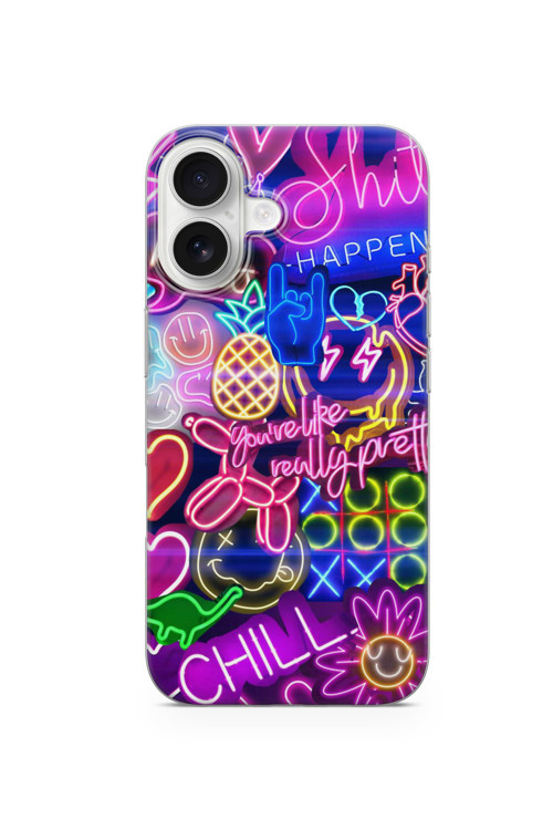 İphone 16 Uyumlu Baskılı Şeffaf Telefon Kılıfı | Koleksiyon: Neon Light Designs