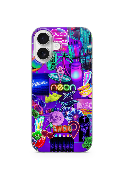 İphone 16 Uyumlu Baskılı Şeffaf Telefon Kılıfı | Koleksiyon: Neon Light Designs
