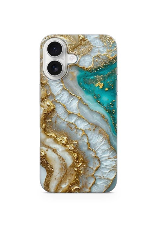 İphone 16 Uyumlu Baskılı Şeffaf Telefon Kılıfı | Koleksiyon: Marble And Gold Luxury