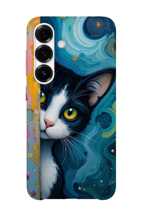 Samsung Galaxy A55 Uyumlu Baskılı Şeffaf Telefon Kılıfı | Koleksiyon: Minimal Cat Line Art