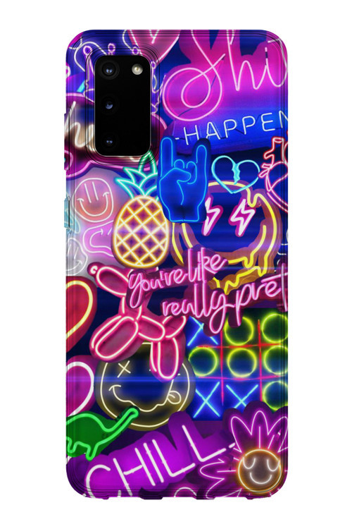 Samsung Galaxy S20 Uyumlu Baskılı Şeffaf Telefon Kılıfı | Koleksiyon: Neon Light Designs