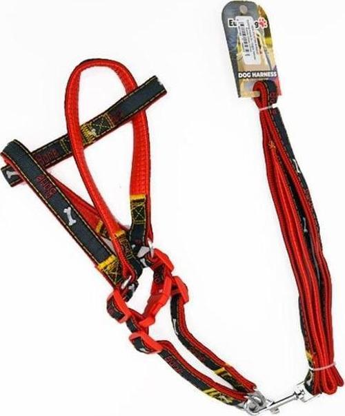 Euro Dog Köpek Uzatma Tasması ve Göğüs Tasması Takımı Kırmızı/Siyah 20 Mm 120 Cm