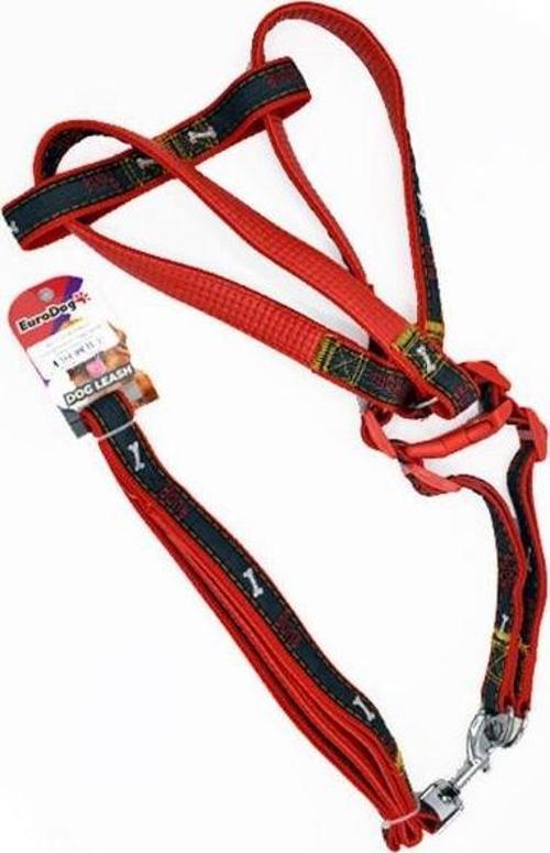 Euro Dog Köpek Uzatma Tasması ve Göğüs Tasması Takımı Kırmızı/Siyah 25 Mm 120 Cm
