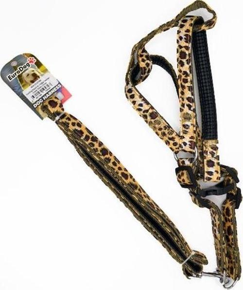 Euro Dog Köpek Uzatma Tasması ve Göğüs Tasması Takımı Leopar 20 Mm 120 Cm