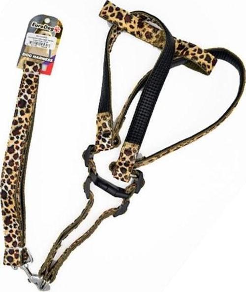 Euro Dog Köpek Uzatma Tasması ve Göğüs Tasması Takımı Leopar 25 Mm 120 Cm