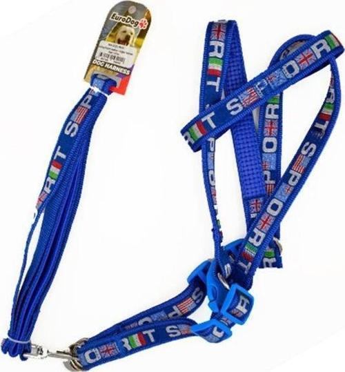 Euro Dog Köpek Uzatma Tasması ve Göğüs Tasması Takımı Mavi/Beyaz 20 Mm 120 Cm