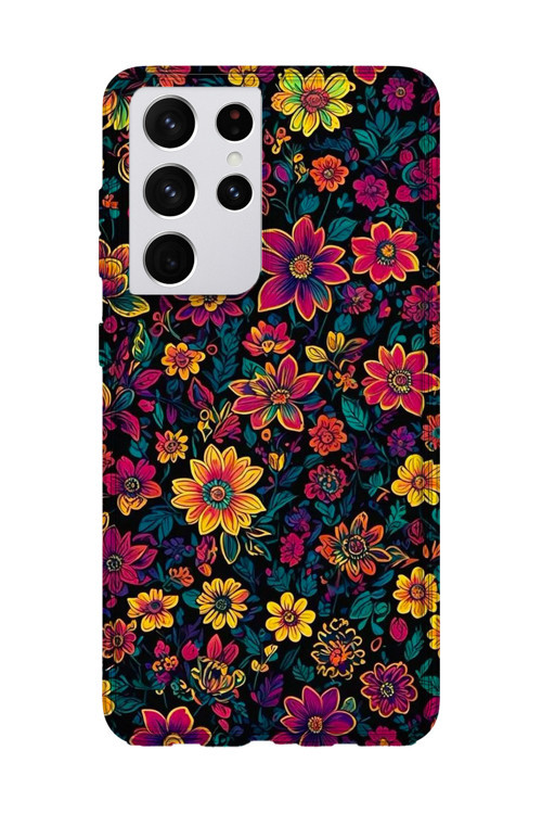 Samsung Galaxy S21 Ultra Uyumlu Baskılı Şeffaf Telefon Kılıfı | Koleksiyon: Boho Floral