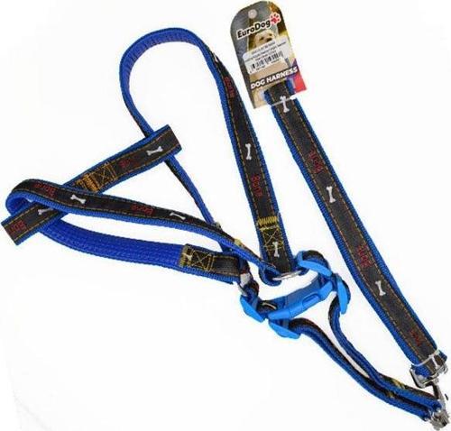 Euro Dog Köpek Uzatma Tasması ve Göğüs Tasması Takımı Mavi/Siyah 25 Mm 120 Cm